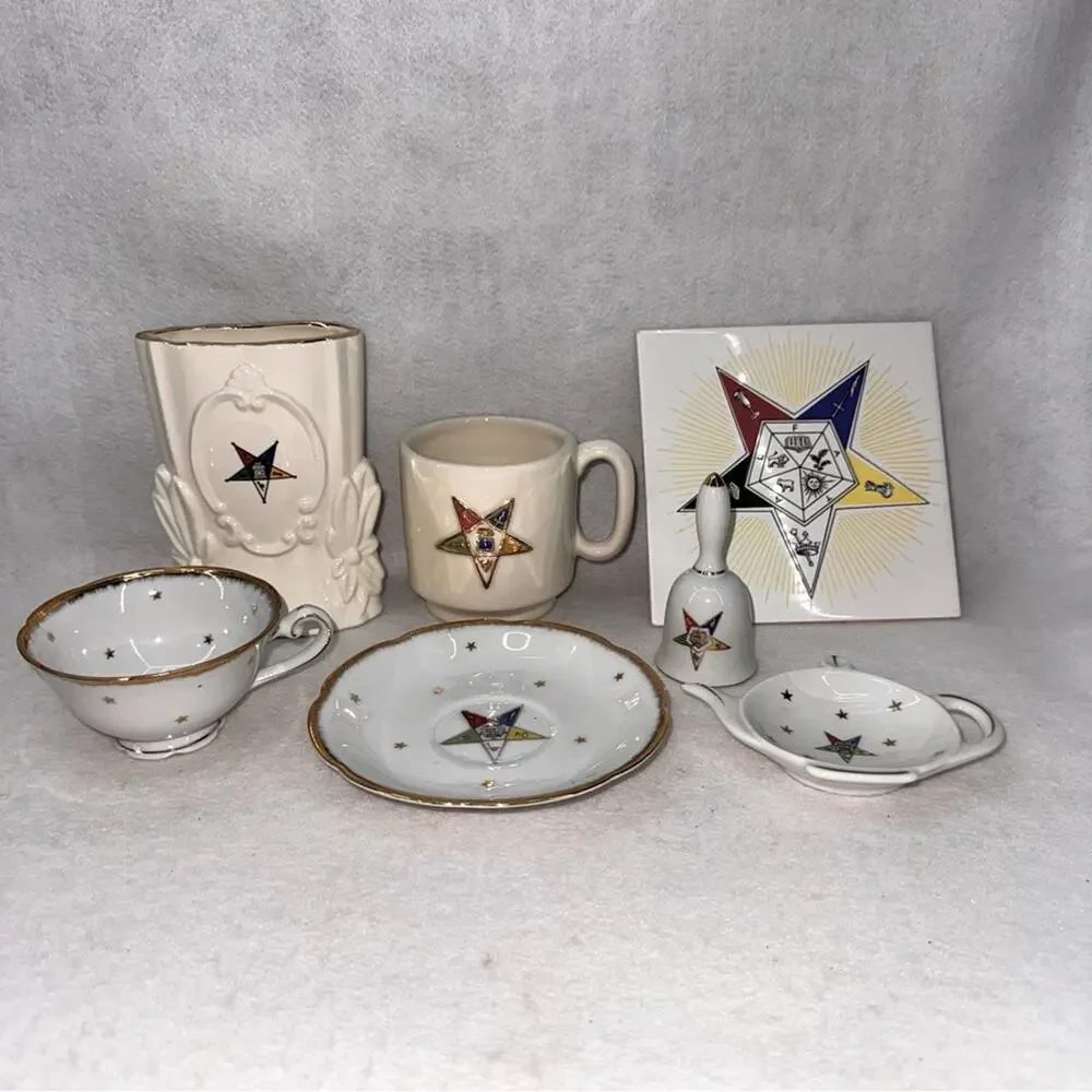 Vintage Lot 7 Ceramic Items (OES) Order of the Eastern Star Masonic Freemasonry
